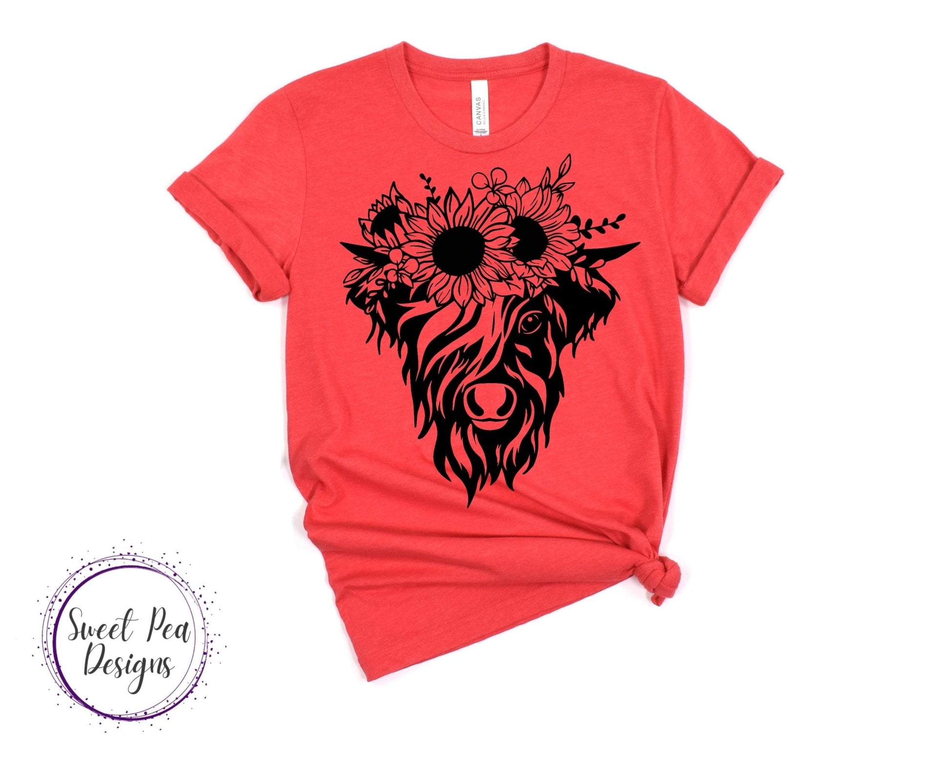 Ringspun Cotton Short Sleeve Shirt - Cow with Sunflower Headband - Sweet Pea Designs - Gift Shop