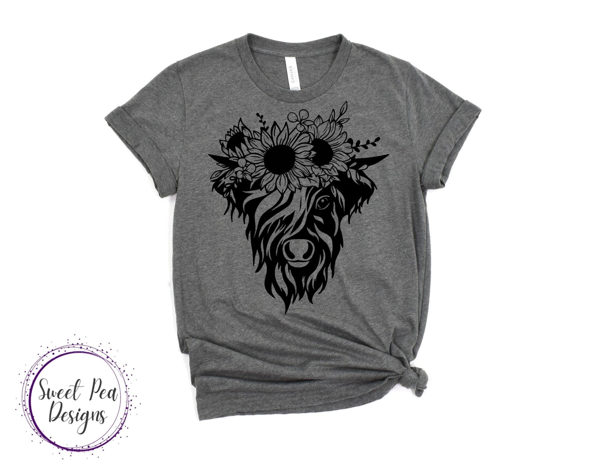 Ringspun Cotton Short Sleeve Shirt - Cow with Sunflower Headband - Sweet Pea Designs - Gift Shop