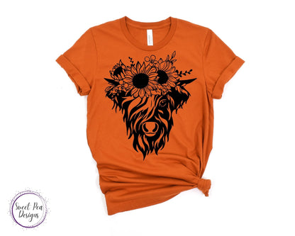 Ringspun Cotton Short Sleeve Shirt - Cow with Sunflower Headband - Sweet Pea Designs - Gift Shop