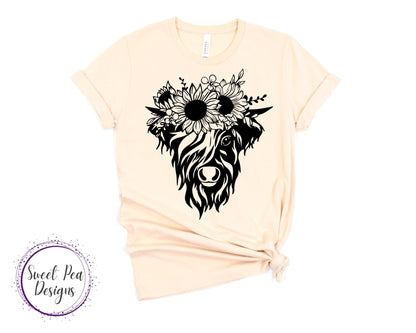 Ringspun Cotton Short Sleeve Shirt - Cow with Sunflower Headband - Sweet Pea Designs - Gift Shop