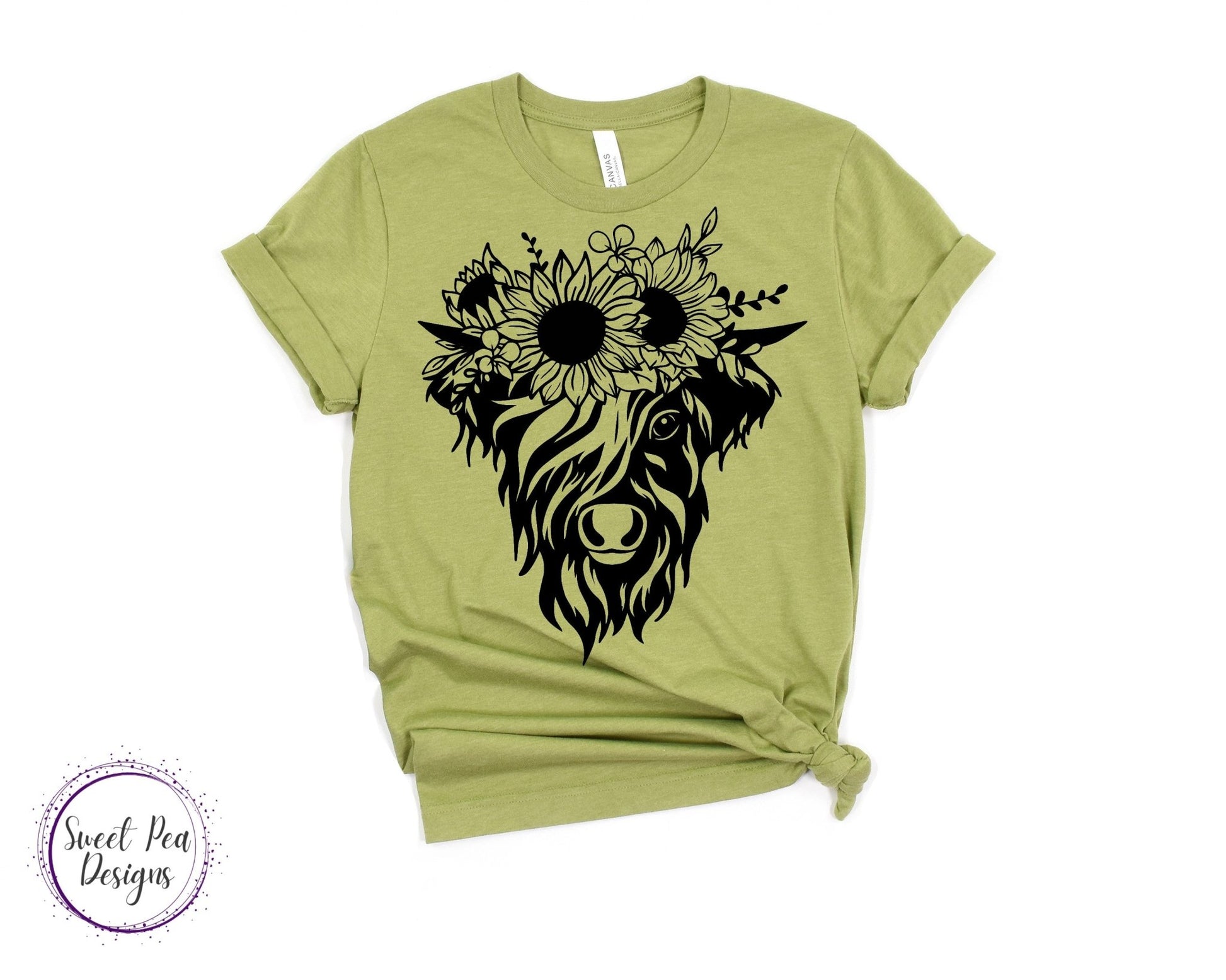 Ringspun Cotton Short Sleeve Shirt - Cow with Sunflower Headband - Sweet Pea Designs - Gift Shop