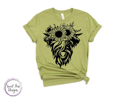 Ringspun Cotton Short Sleeve Shirt - Cow with Sunflower Headband - Sweet Pea Designs - Gift Shop