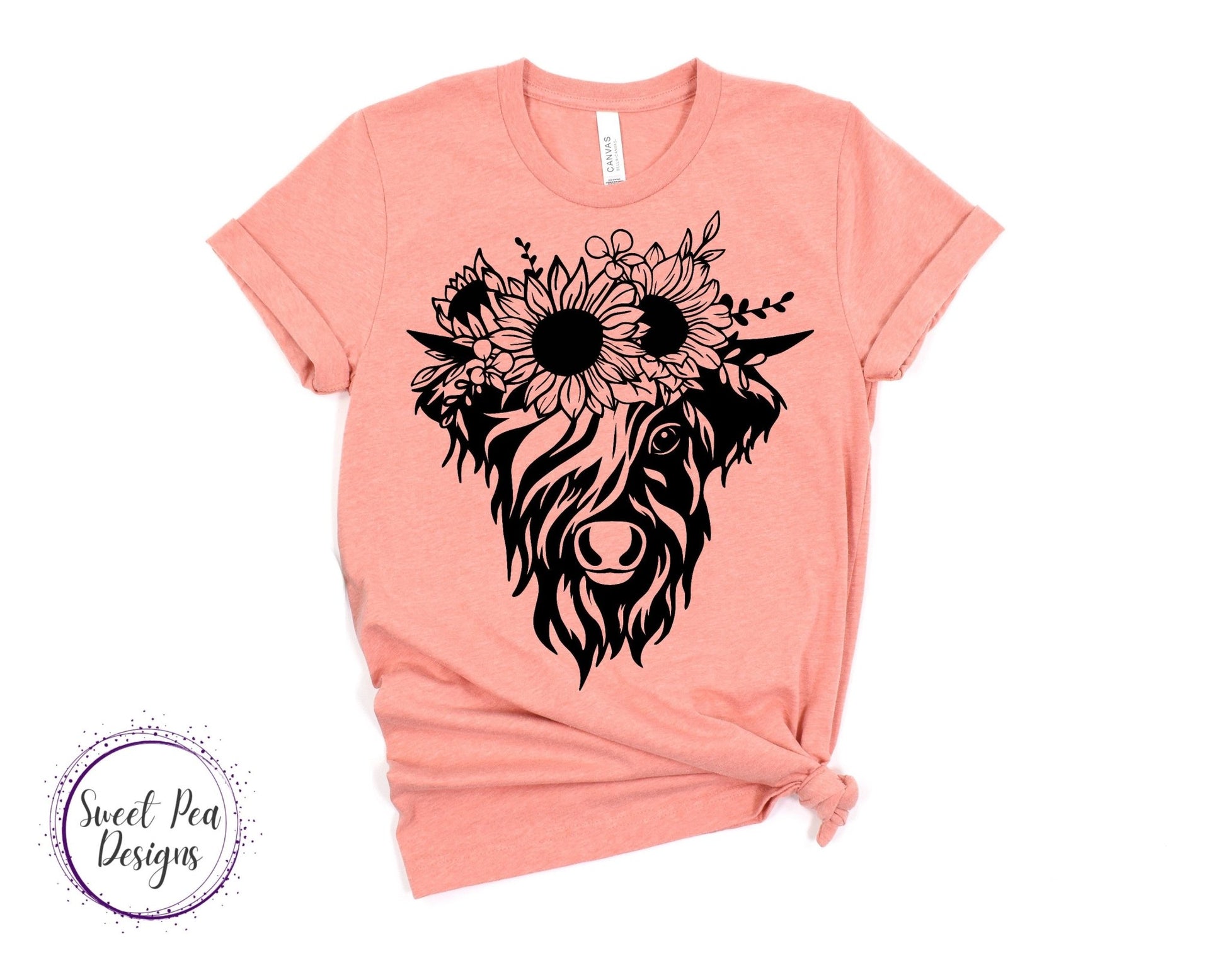 Ringspun Cotton Short Sleeve Shirt - Cow with Sunflower Headband - Sweet Pea Designs - Gift Shop