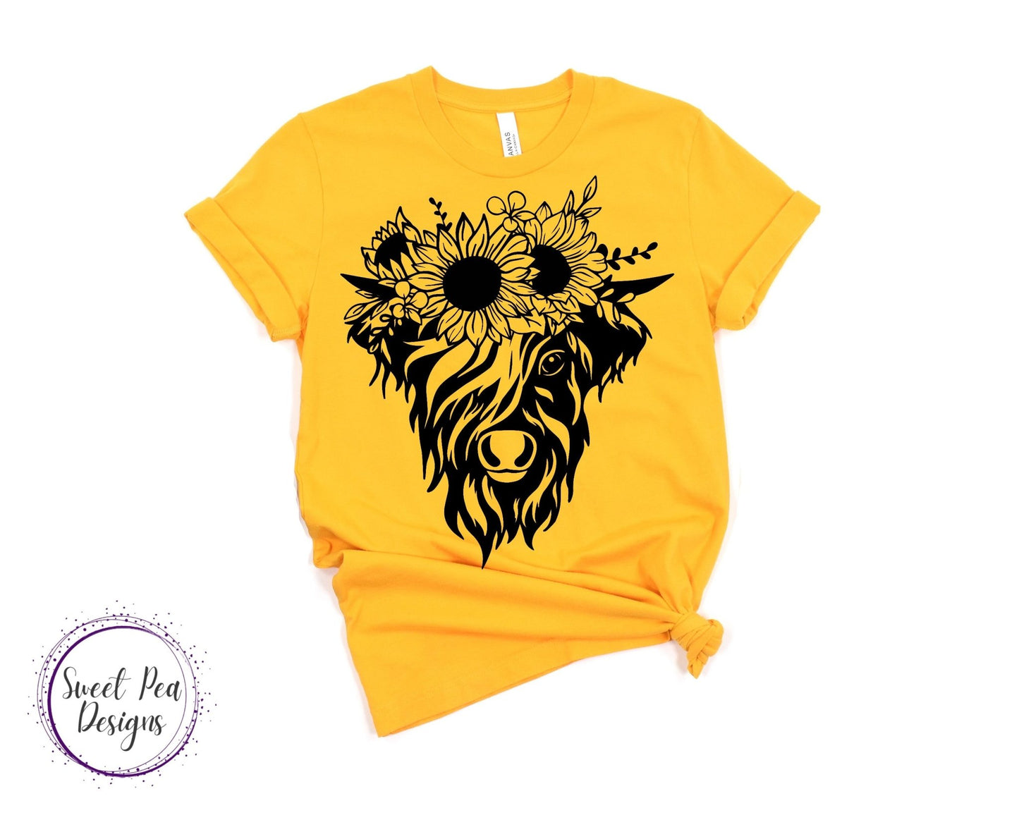 Ringspun Cotton Short Sleeve Shirt - Cow with Sunflower Headband - Sweet Pea Designs - Gift Shop