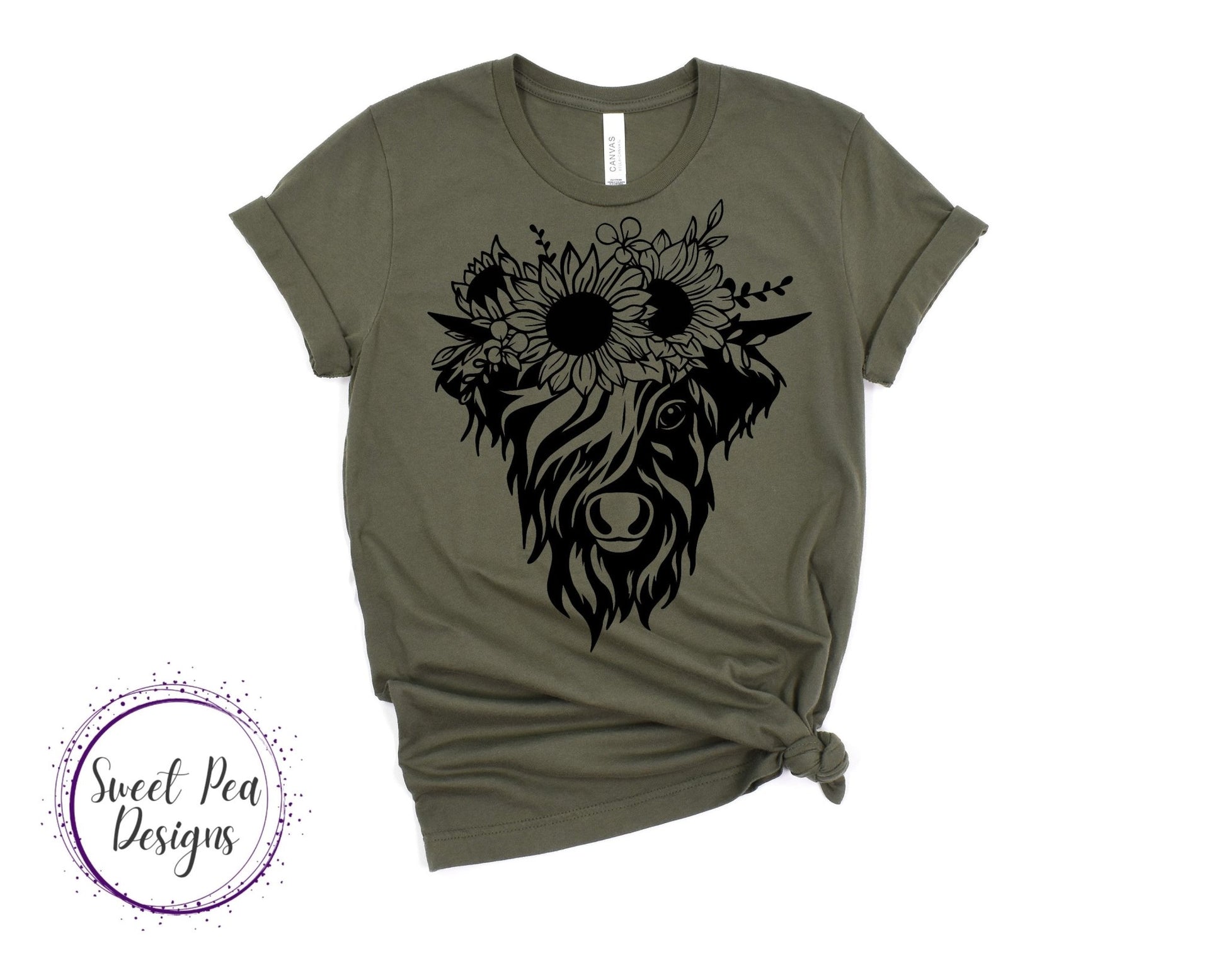 Ringspun Cotton Short Sleeve Shirt - Cow with Sunflower Headband - Sweet Pea Designs - Gift Shop