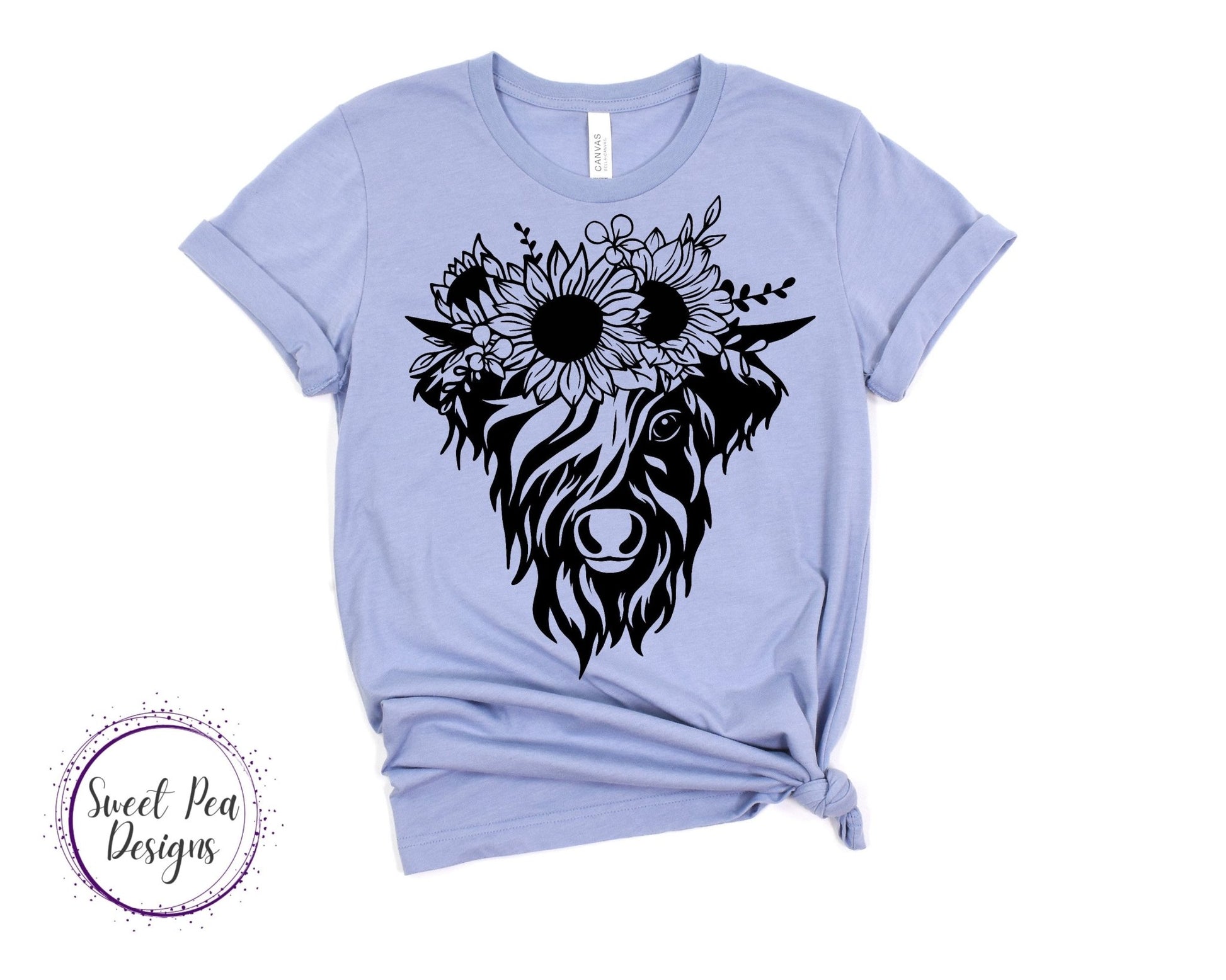 Ringspun Cotton Short Sleeve Shirt - Cow with Sunflower Headband - Sweet Pea Designs - Gift Shop