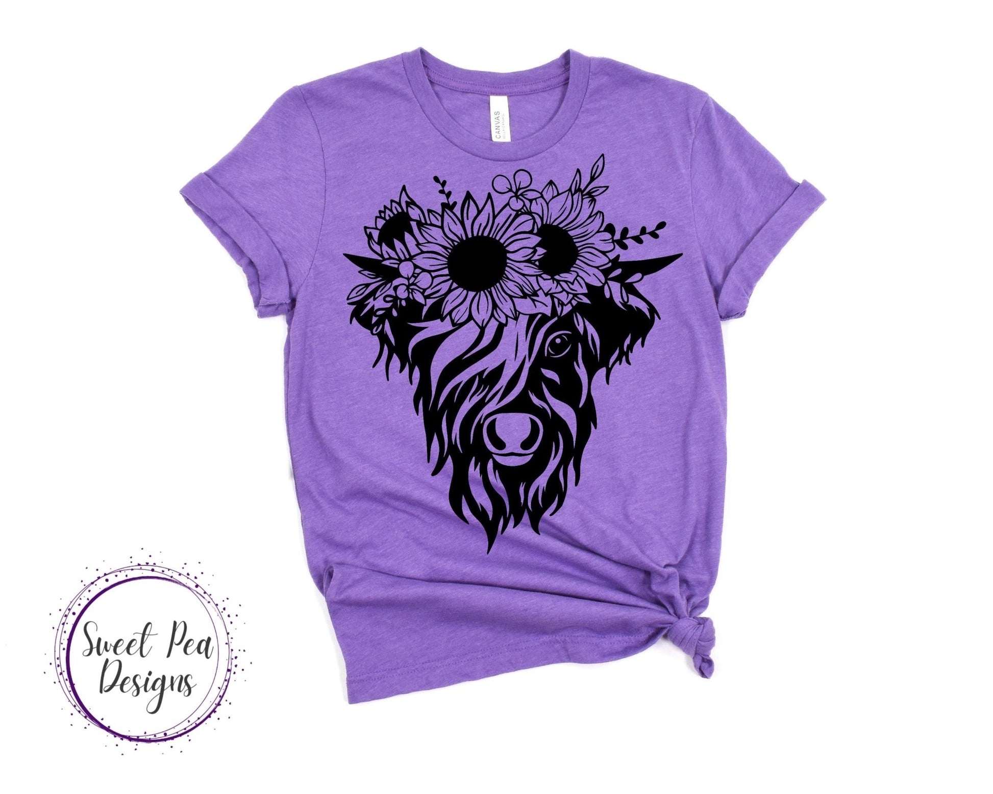 Ringspun Cotton Short Sleeve Shirt - Cow with Sunflower Headband - Sweet Pea Designs - Gift Shop