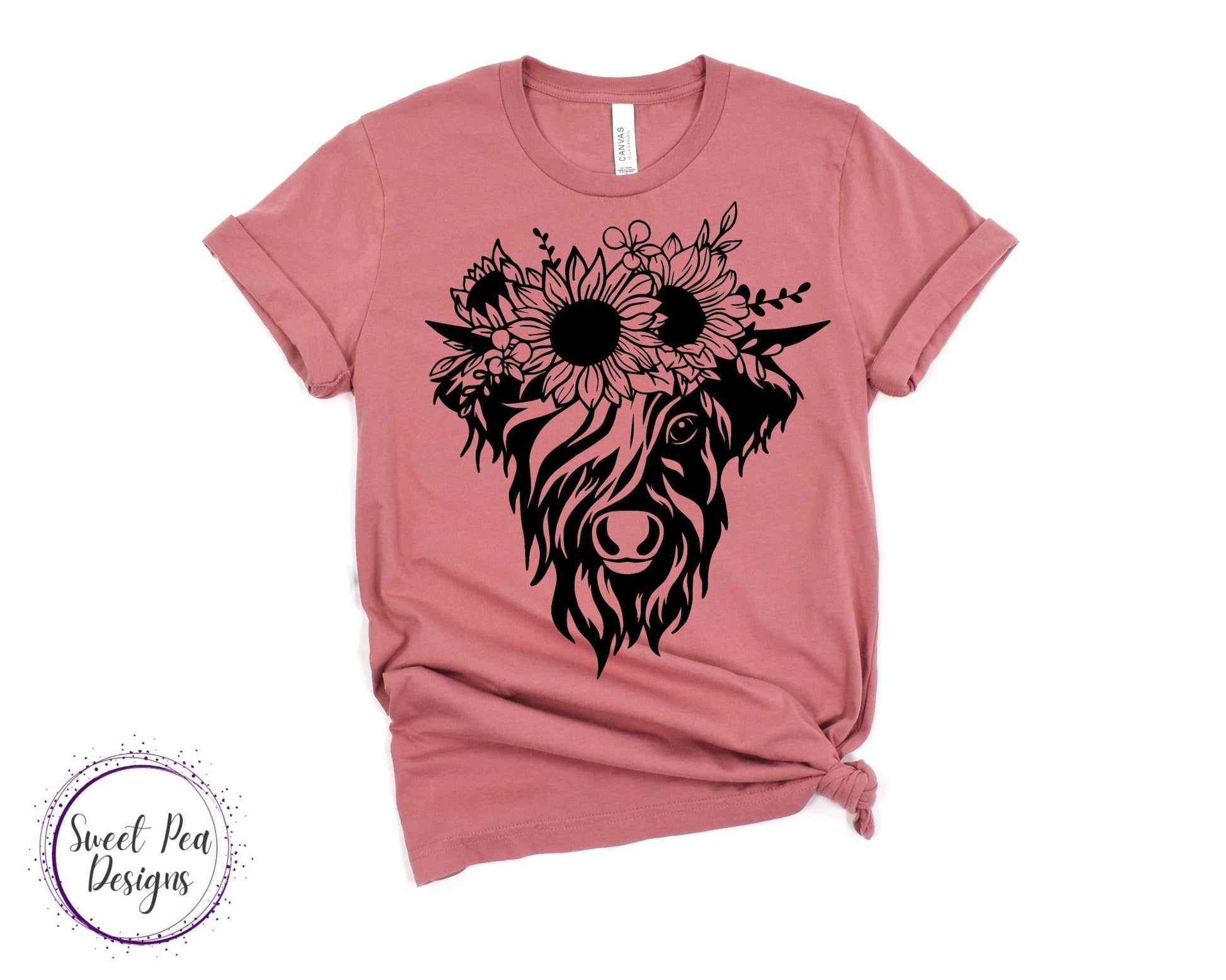 Ringspun Cotton Short Sleeve Shirt - Cow with Sunflower Headband - Sweet Pea Designs - Gift Shop