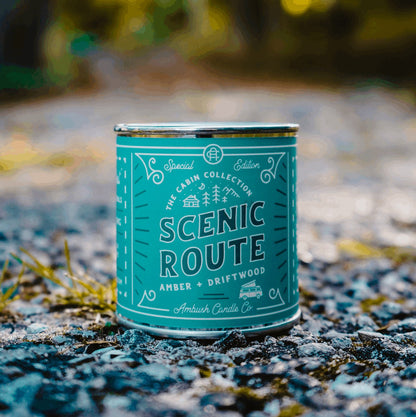 Scenic Route | Amber + Driftwood 8oz Soy Candle - Sweet Pea Designs - Gift Shop