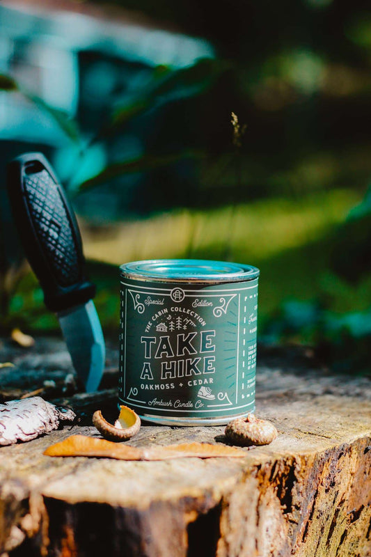 Take A Hike | Oakmoss + Cedar 8oz Soy Candle - Sweet Pea Designs - Gift Shop