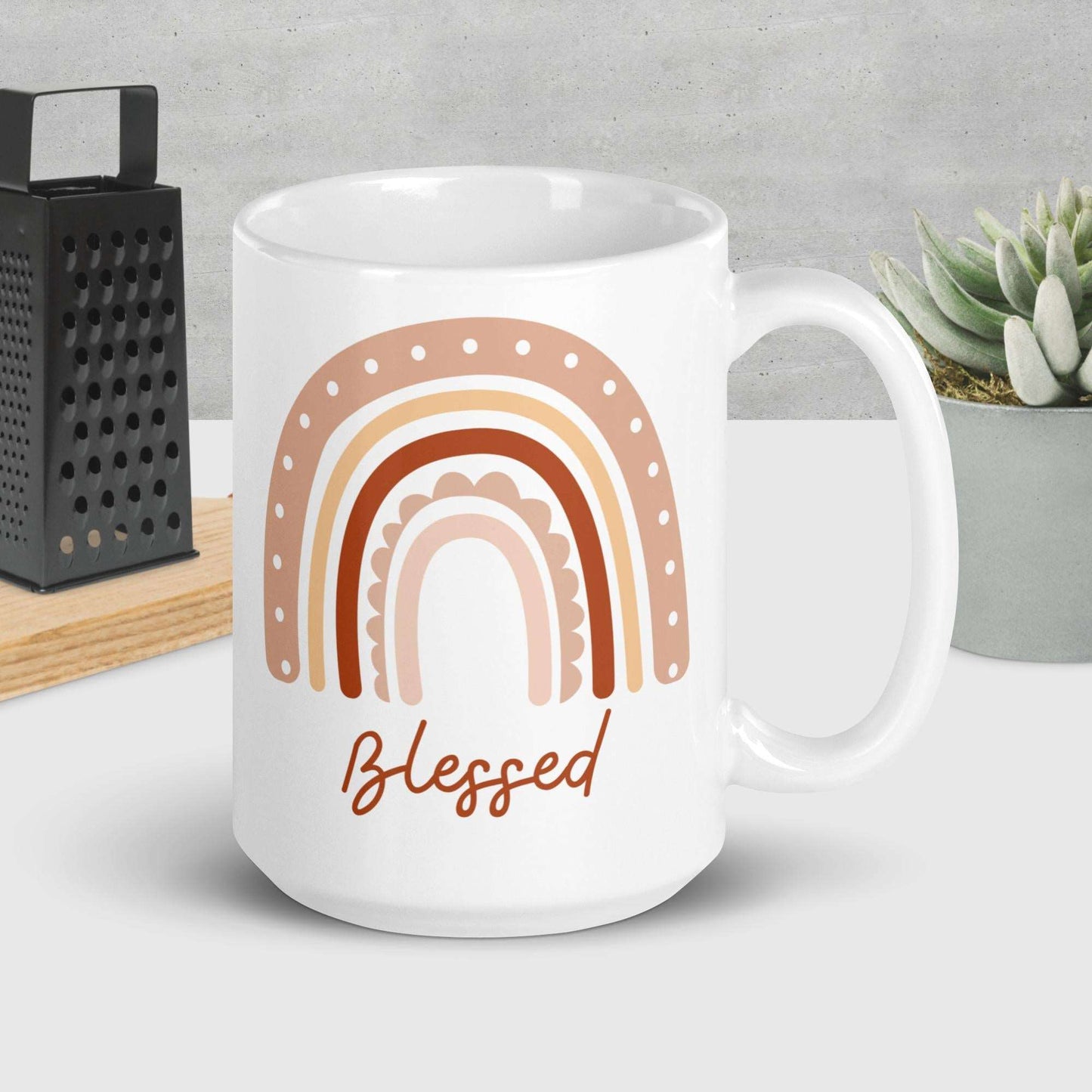 White Glossy Mug - Blessed - Sweet Pea Designs - Gift Shop