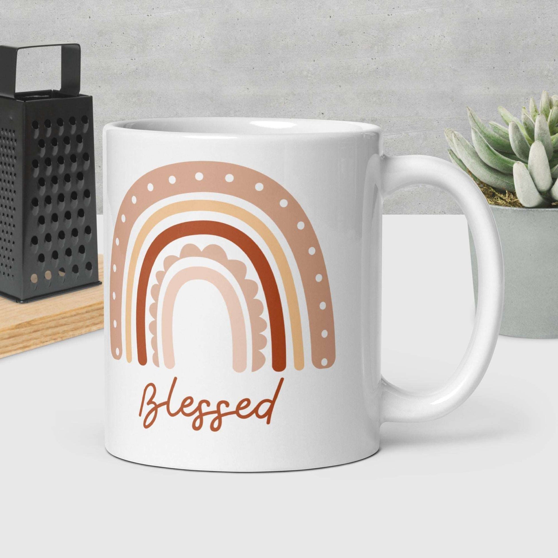 White Glossy Mug - Blessed - Sweet Pea Designs - Gift Shop