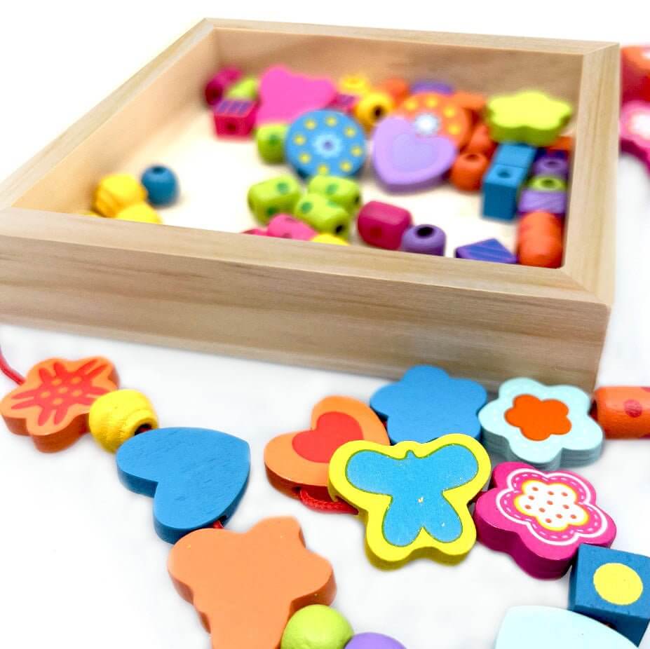 Wooden Bead Hearts & Butterflies Necklace - Sweet Pea Designs - Gift Shop