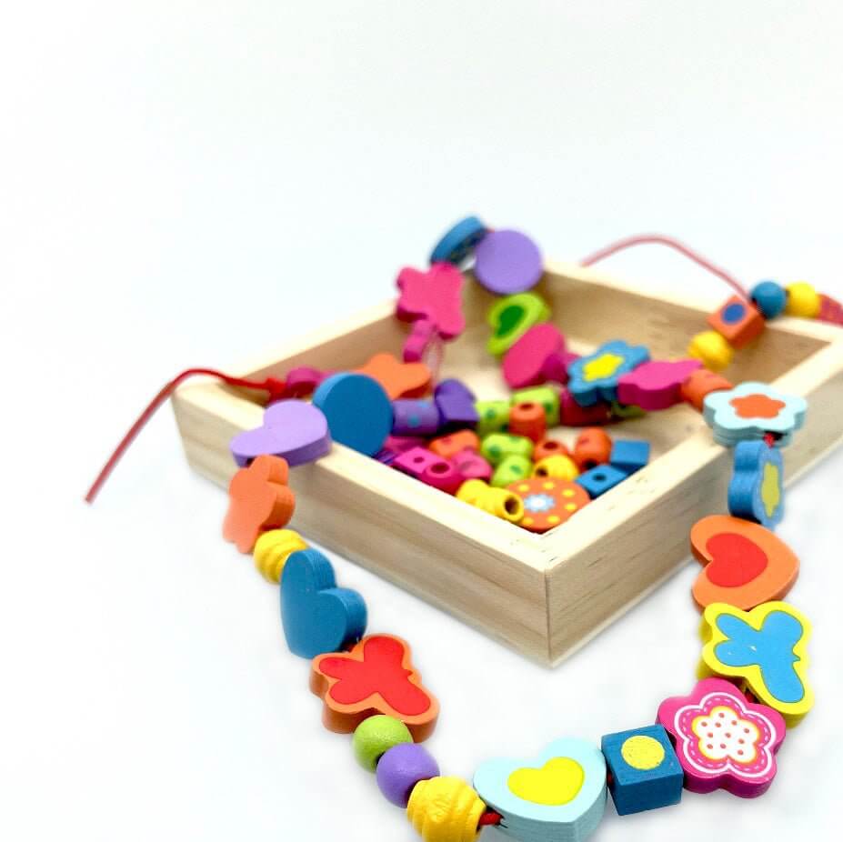 Wooden Bead Hearts & Butterflies Necklace - Sweet Pea Designs - Gift Shop