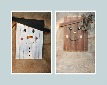 Wooden Scarecrow and Snowman Reversible Sign Decor - Sweet Pea Designs - Gift Shop