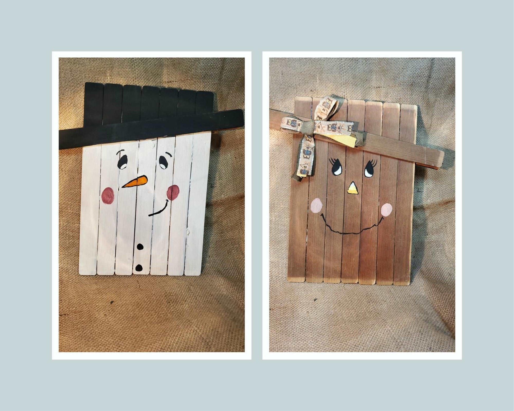 Wooden Scarecrow and Snowman Reversible Sign Decor - Sweet Pea Designs - Gift Shop