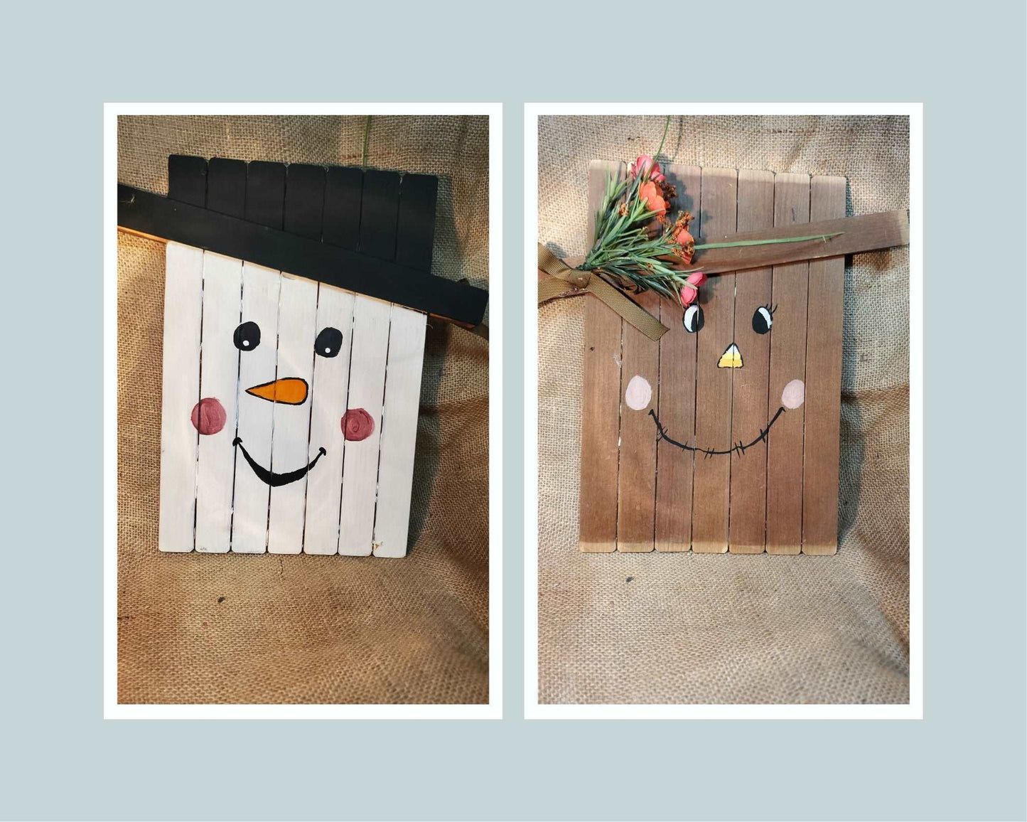 Wooden Scarecrow and Snowman Reversible Sign Decor - Sweet Pea Designs - Gift Shop