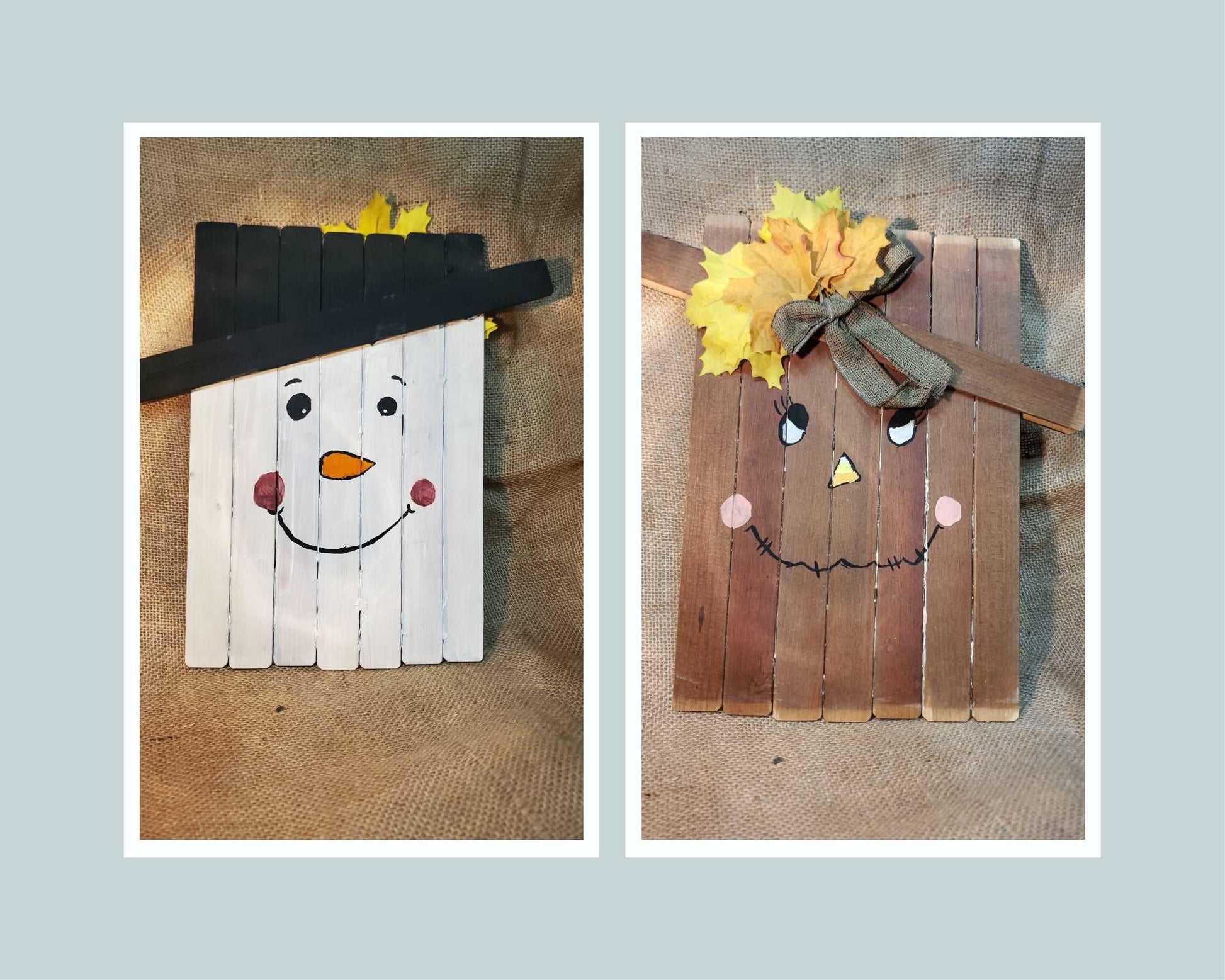 Wooden Scarecrow and Snowman Reversible Sign Decor - Sweet Pea Designs - Gift Shop