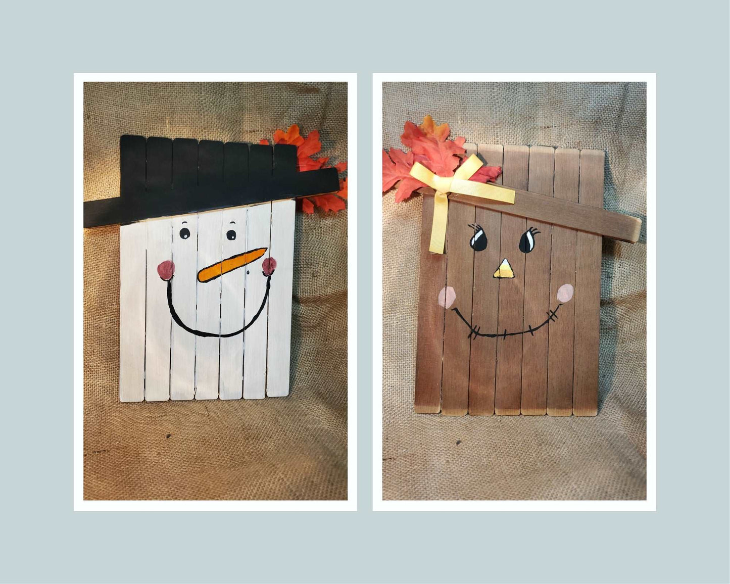 Wooden Scarecrow and Snowman Reversible Sign Decor - Sweet Pea Designs - Gift Shop